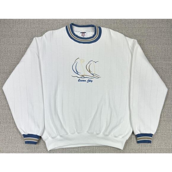 Vintage Jerzees Sweatshirt Mens XL Ocean City Sailboat Crewneck 90s Ringer USA - Picture 1 of 11